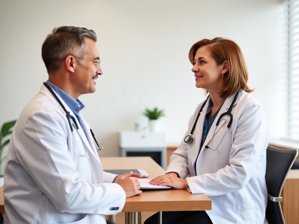 Médicos em consulta em consultório moderno